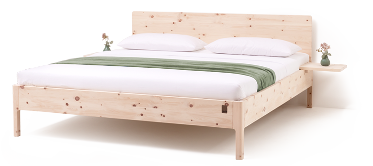 das Zirbenbett Servus als günstiges Bett von der Seitansicht